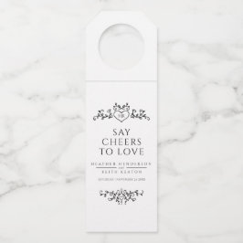 Colgador Para Botellas Monograma de corazón blanco negro boda personaliza
