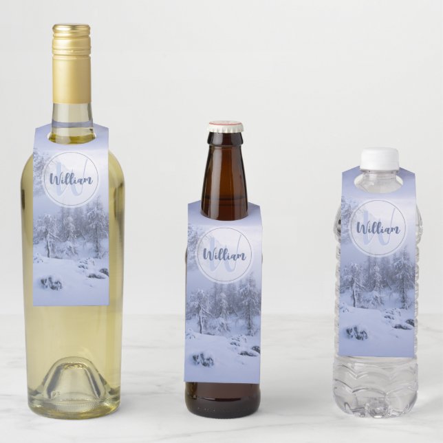 Colgador Para Botellas Monograma de niebla del bosque de abeto de inviern (In situ)