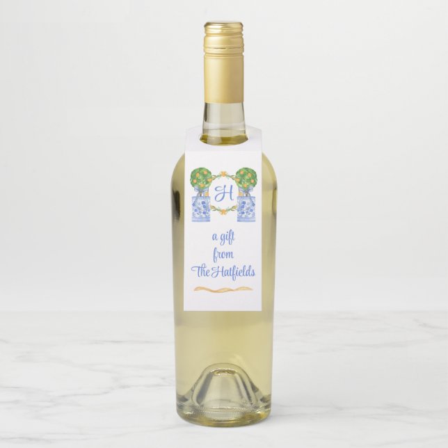 Colgador Para Botellas Monograma de topiaria de cítricos de chinoiserie e (En botella)