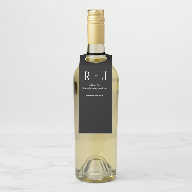 Colgador Para Botellas Monograma negro y blanco Gracias Personalizado Bod (En botella)