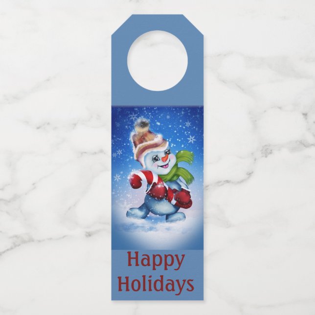 Colgador Para Botellas Muñeco de nieve con una bufanda   (Anverso)