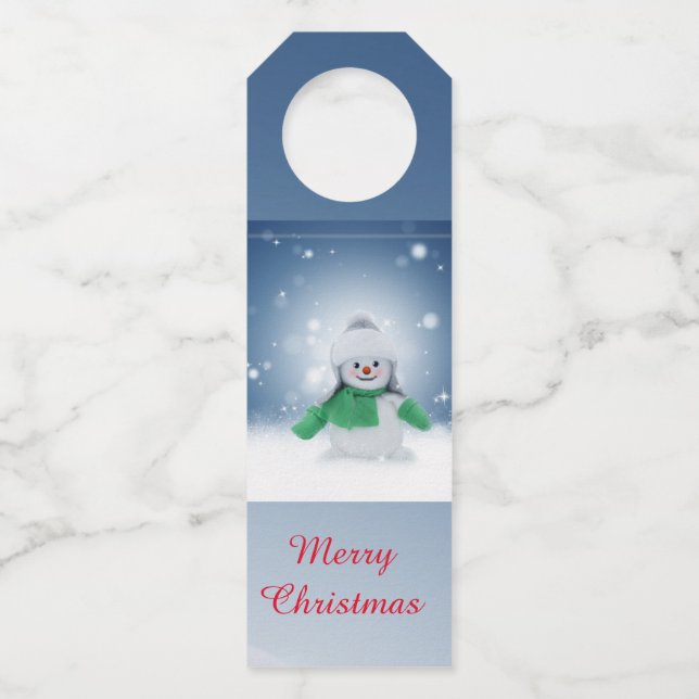 Colgador Para Botellas Muñeco de nieve con una bufanda verde (Anverso)