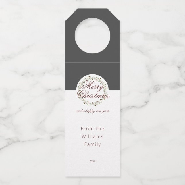 Colgador Para Botellas Navidades acuarela corona carbón blanco negro (Anverso)
