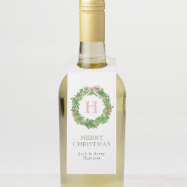 Colgador Para Botellas Navidades de acuarela Monograma Barrido de Wreath