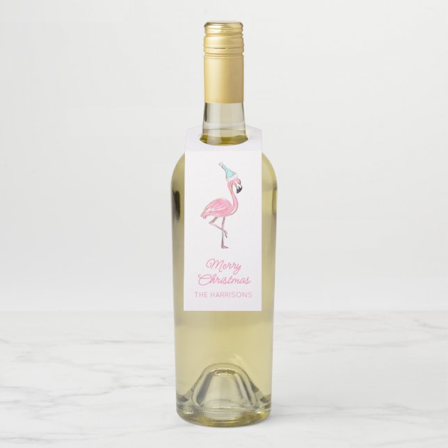 Colgador Para Botellas Navidades de playa Rosa y Aqua Santa Flamingo (En botella)