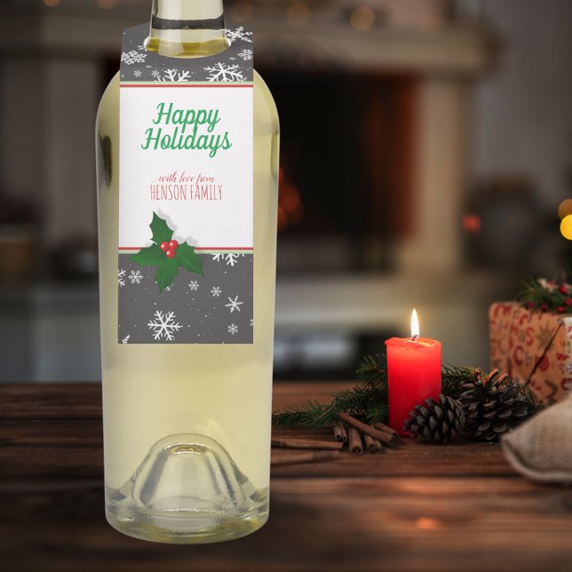 Colgador Para Botellas Navidades Personalizados del Holly Tree Berry Snow (Subido por el creador)