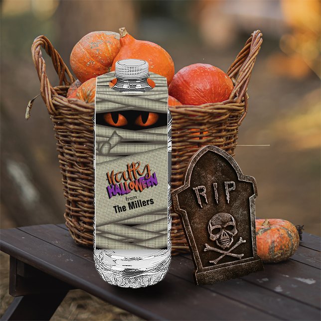Colgador Para Botellas Ojos de Momia Halloween Naranja ID685 (Water Bottle In Situ)