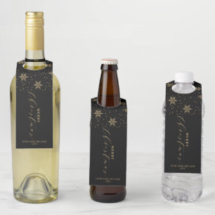 Colgador Para Botellas Oro y negro Moderno Script Nieve Feliz Navidad