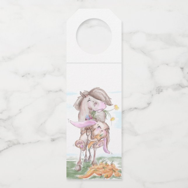 Colgador Para Botellas Osterbild mit Pferd und Osterhasen (Anverso)