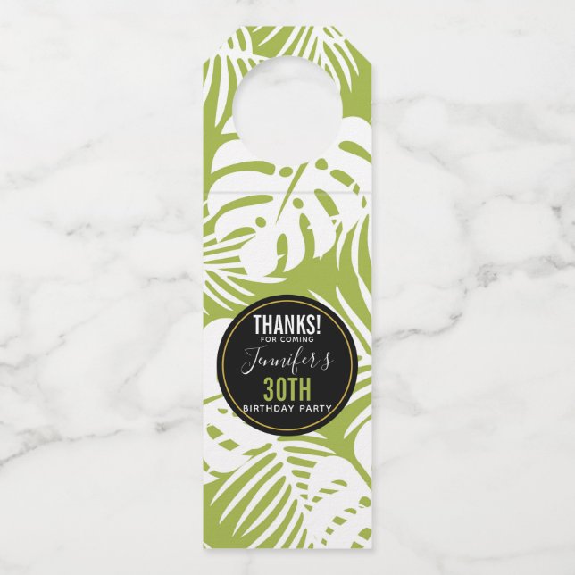 Colgador Para Botellas Palm Verde deja patrón de selva tropical Cumpleaño (Anverso)