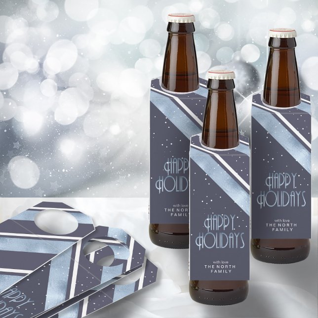 Colgador Para Botellas Patrón de franja de navidades Blue ID862 (Front/Back In Situ)