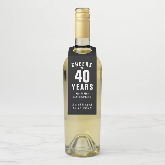 Colgador Para Botellas Personalizado 40° aniversario boda fiesta elegante (En botella)