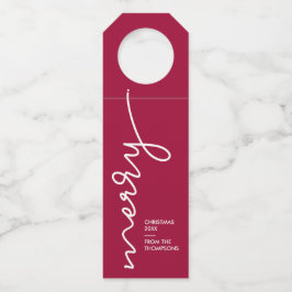 Colgador Para Botellas Personalizado Rojo Burdeos | Script de Feliz Navid