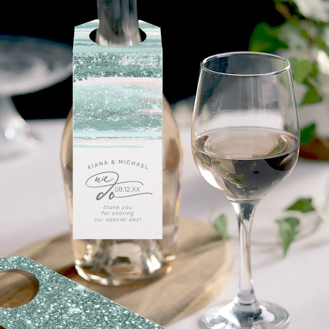 Colgador Para Botellas Pinceladas abstractas Gracias Teal ID886 (Front/Back In Situ)