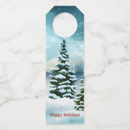 Colgador Para Botellas Pinos nevados cerca de un lago     