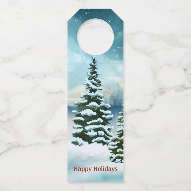 Colgador Para Botellas Pinos nevados cerca de un lago      (Anverso)