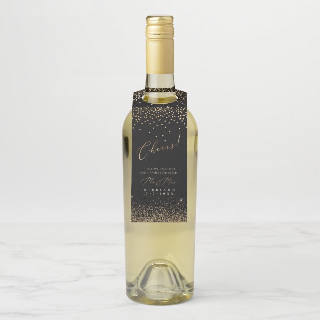 Colgador Para Botellas PixDezines Faux Gold Script Cheers Purpurina (En botella)