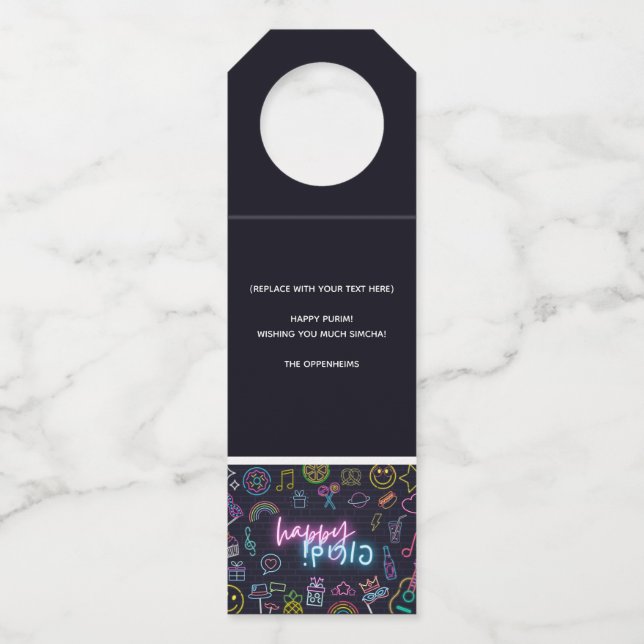 Colgador Para Botellas Purim de neón (Anverso)