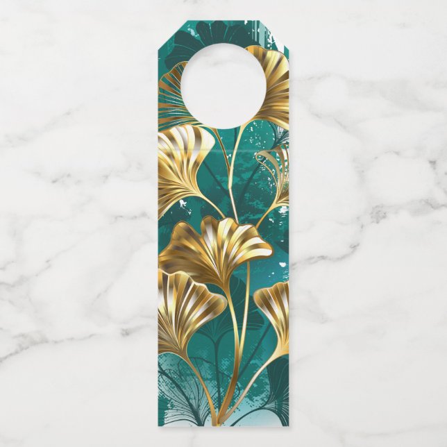 Colgador Para Botellas Rama con hojas doradas Ginko Biloba (Anverso)