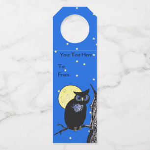 Colgador Para Botellas Rama de árbol de búho negro amarilla de la luna az