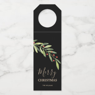Colgador Para Botellas Rama y bayas en negro Feliz Navidad
