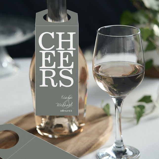 Colgador Para Botellas Reflections Bodas Cheers Sage Green ID774 (Front/Back In Situ)