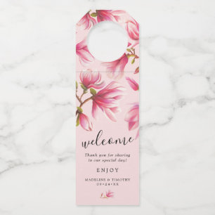 Colgador Para Botellas Regalo de Boda con Flores de Magnolia Rosa Monogra