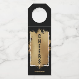 Colgador Para Botellas RELIEVE METALIZADO DORADO de texto CHEERS sobre ne