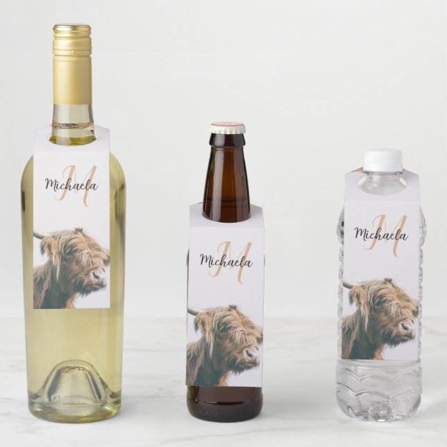 Colgador Para Botellas Retrato de vaca de las Tierras Altas con nombre pe (In situ)
