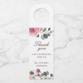 Colgador Para Botellas Rosas rosadas en acuarela. Agradecimiento floral d