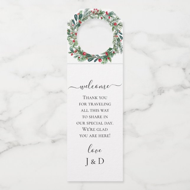 Colgador Para Botellas Rustic Winter Berry Pine Greenery Wedding (Anverso)