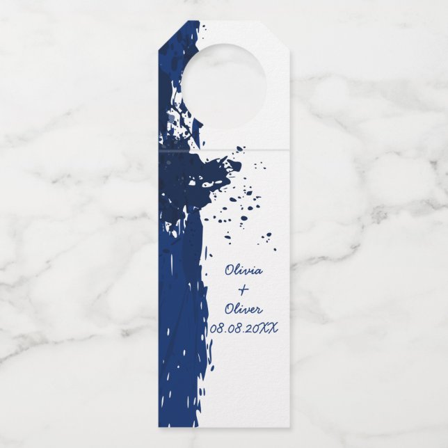 Colgador Para Botellas Salpicadura de pintura azul - Boda azul - (Anverso)