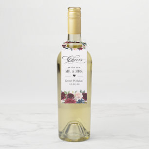 Colgador Para Botellas Saludos del Boda floral azul de Rubor rojo borgoña