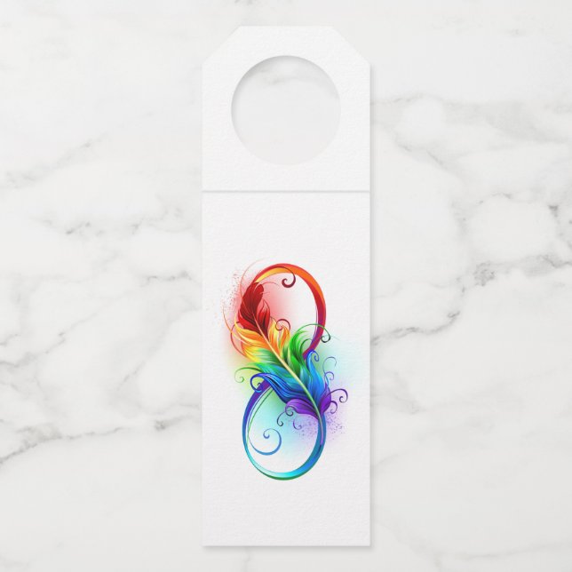 Colgador Para Botellas Símbolo infinito con plumas arcoiris (Anverso)