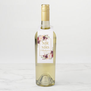 Colgador Para Botellas Sr. y Sra. Floral Burgundy Boda de Oro