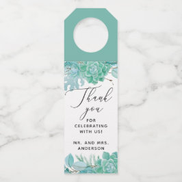 Colgador Para Botellas Sucultores de menta acuarela boda gracias