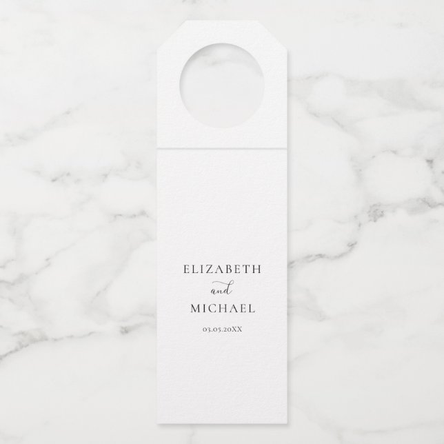 Colgador Para Botellas Tarjeta de boda simple moderna blanca (Anverso)