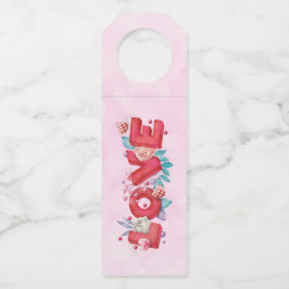 Colgador Para Botellas Texto de amor rojo en negrita letras de bloque col