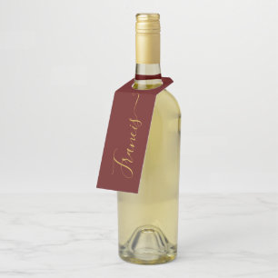 Colgador Para Botellas Tipografía elegante borgoña y dorada