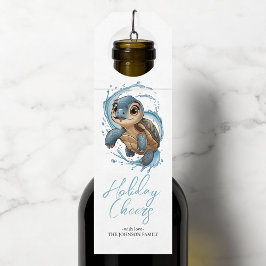 Colgador Para Botellas Tortuga Marina Adorable Navidad Fiesta Acuarela