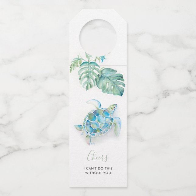 Colgador Para Botellas Tortuga Marina Azul Turquesa Tropical Acuarela (Anverso)