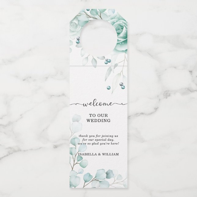 Colgador Para Botellas Verdes salvia Floral Boda Personalizado  (Anverso)