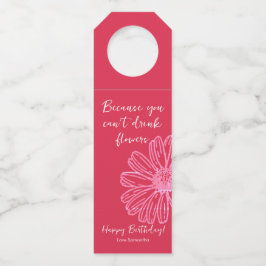 Colgador Para Botellas Vino Chic Elegante Rosa Flor Feliz Cumpleaños