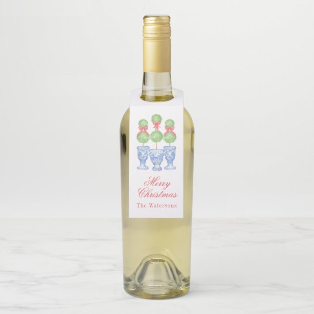 Colgador Para Botellas Watercolor Chinoiserie Navidades Bow Topiary (En botella)