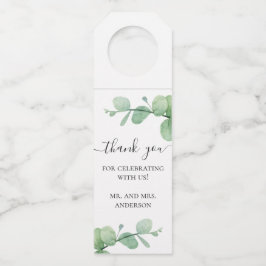 Colgador Para Botellas Watercolor eucalyptus. Elegant wedding thank you