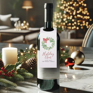 Colgador Para Botellas Wreath de color de agua y Bow rojo