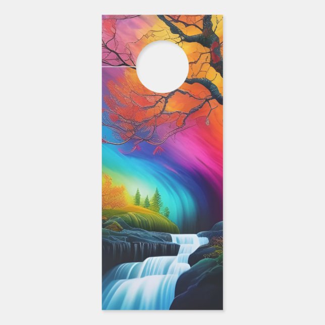 Colgador Para Puertas Árbol de otoño, cascadas con cielos arcoiris (Anverso)