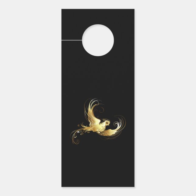Colgador Para Puertas Ave dorada sobre fondo negro (Anverso)
