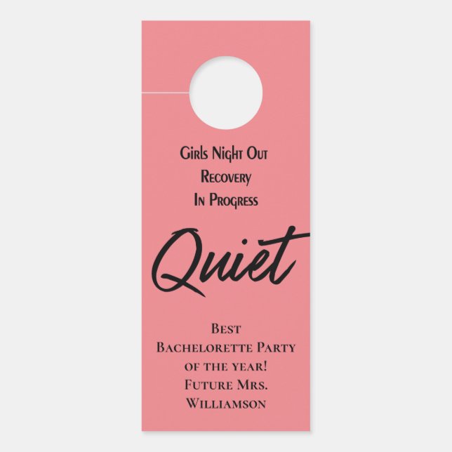Colgador Para Puertas Bachelorette Fiesta  Rótulo tranquilo negro rosado (Anverso)