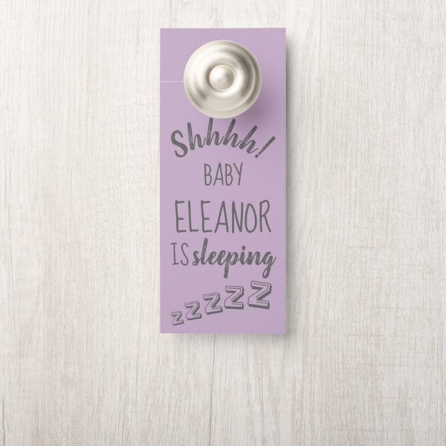 Colgador Para Puertas Bebé Chica Shhh Lavanda Durmiente Percha (En pomo)